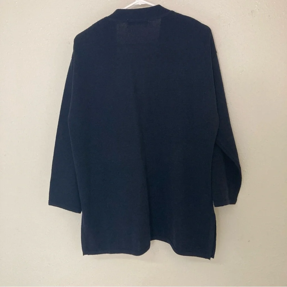 Valerie Stevens PetitesnOpen Front Cardigan Sweater Jacket Black Merino Wool